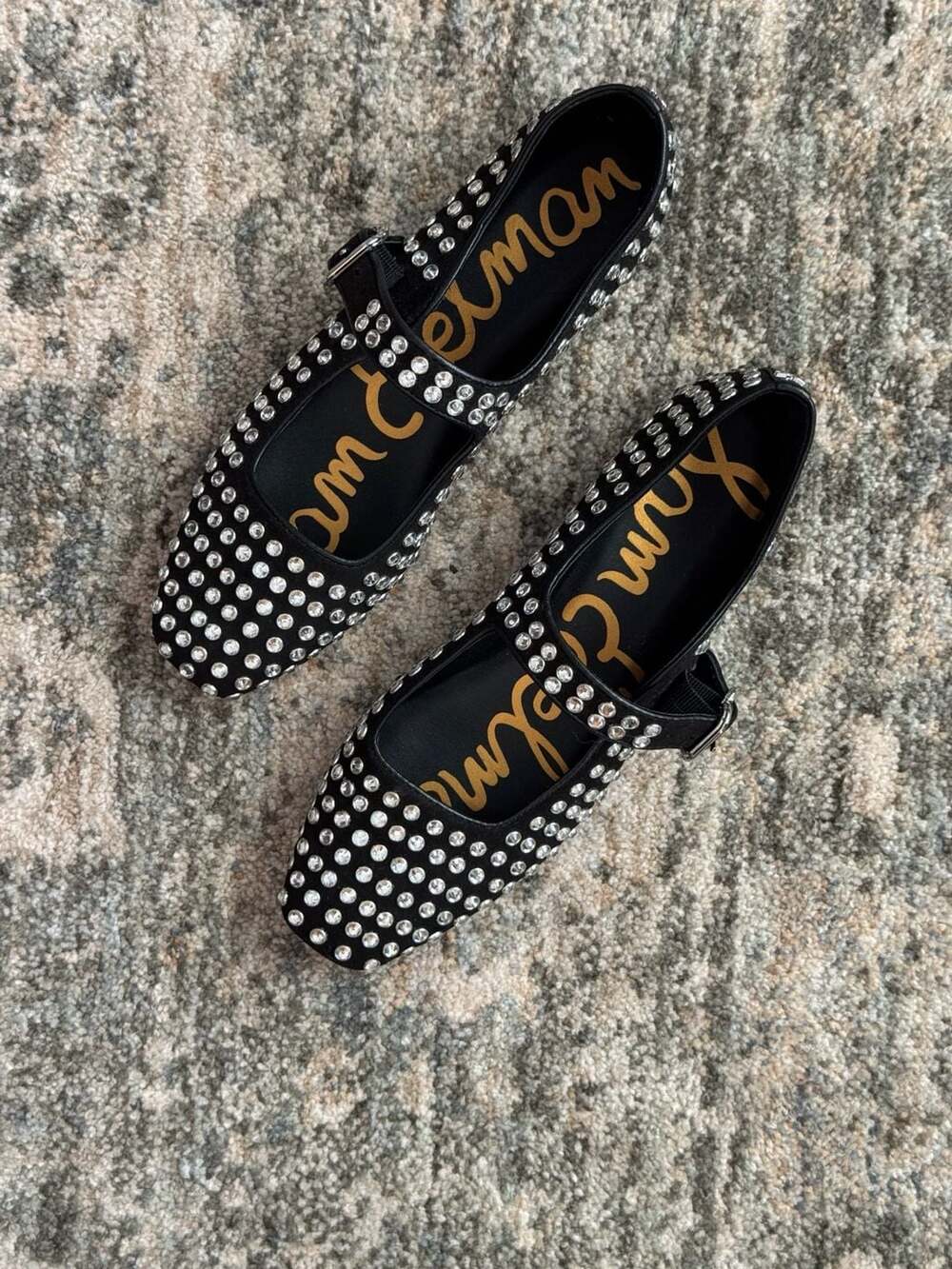 Sam Edelman Michaela Mary Jane Flat Black Crystal Embellished